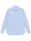 Borrelli Pinstripe Pattern Popeline Shirt With Cutaway Collar And Buttoned Cuffs In Sky Blue