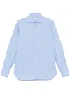 Borrelli Pinstripe Pattern Popeline Shirt With Cutaway Collar And Buttoned Cuffs In Blue