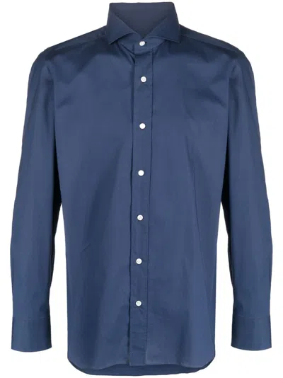 Borrelli Spread Collar Cotton-blend Shirt In Blau