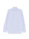 Borrelli Tailored White Cotton Shirt With Classic Collar And Structured Cuffs In Blue