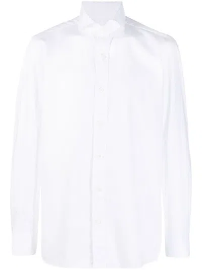 Borrelli Structured Collar Twill Shirt With Button-down Front In White
