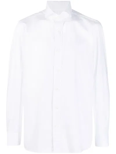Borrelli Stylish Cotton Long Sleeve Shirt With Buttoned Cuffs In White