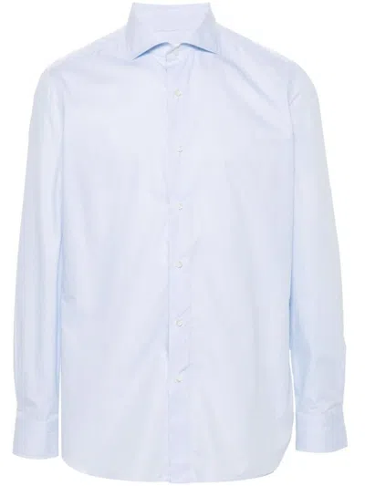 Borrelli Vertical Stripe Cotton Shirt With Cutaway Collar In White