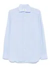 Borrelli Pinstripe Pattern Popeline Shirt With Cutaway Collar And Buttoned Cuffs In Blue