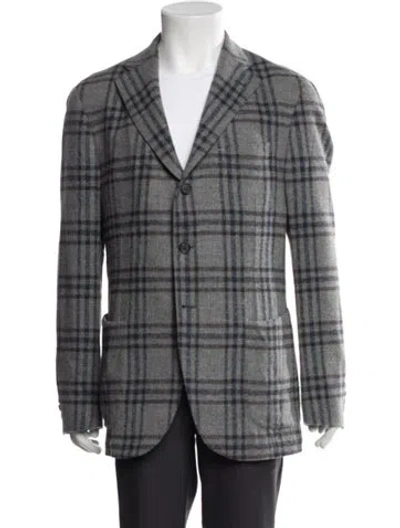 Pre-owned Borrelli Wool Plaid Print Jacket In Gray