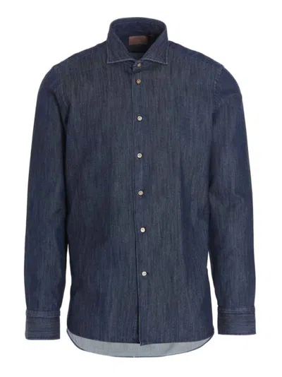 BORRIELLO NAPOLI BLUE DENIM-EFFECT SHIRT