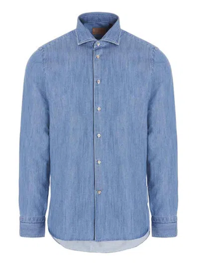 BORRIELLO NAPOLI LIGHT BLUE DENIM-EFFECT SHIRT