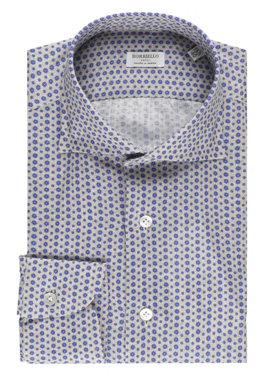 Borriello Napoli Beige Floral Print Linen Shirt In Gray