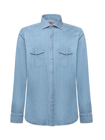 Borriello Napoli Cotton Denim Shirt In Blue