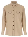 Borriello Napoli Cotton Flannel Shirt With Structured Collar In Neutral