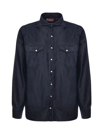 Borriello Napoli Chest-pocket Denim Shirt In Blue