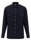 Borriello Napoli Structured Cotton Flannel Shirt With Buttoned Pockets In Blue