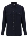 Borriello Napoli Structured Cotton Flannel Shirt With Buttoned Pockets In Blue