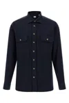 Borriello Napoli Structured Cotton Flannel Shirt With Buttoned Pockets In Blue