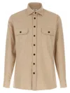 Borriello Napoli Cotton Flannel Shirt With Structured Collar In Brown
