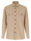 Borriello Napoli Cotton Flannel Shirt With Structured Collar In Brown