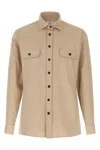 Borriello Napoli Cotton Flannel Shirt With Structured Collar In Brown