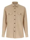 Borriello Napoli Cotton Flannel Shirt With Structured Collar In Neutral