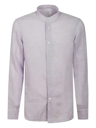 Borriello Napoli Lightweight Linen Shirt With Mandarin Collar In Purple