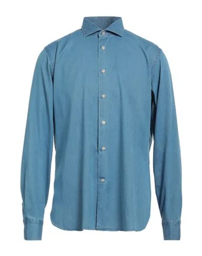 Borriello Napoli Man Denim Shirt Blue Size 17 Cotton