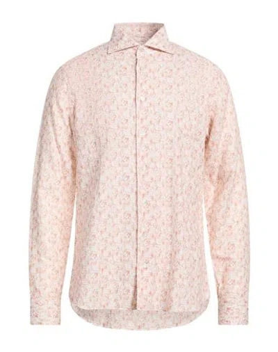 Borriello Napoli Man Shirt Blush Size 17 Linen In Pink