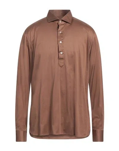 Borriello Napoli Man Shirt Camel Size 17 ½ Cotton In Brown