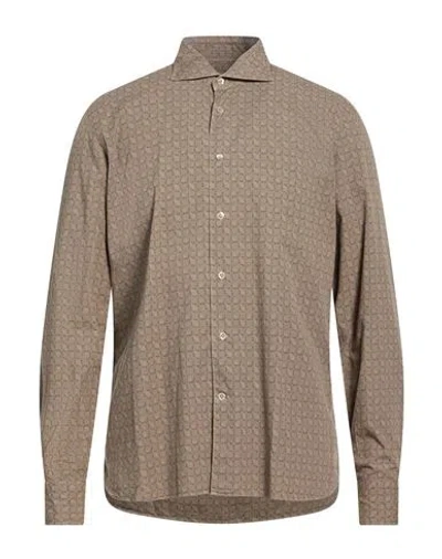 Borriello Napoli Man Shirt Khaki Size 16 Cotton In Brown