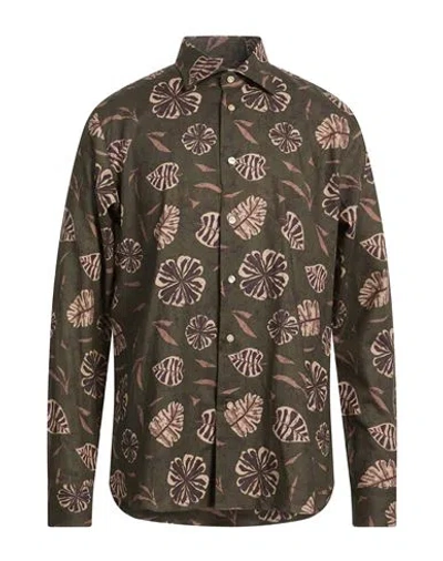 Borriello Napoli Man Shirt Military Green Size 17 Cotton, Linen