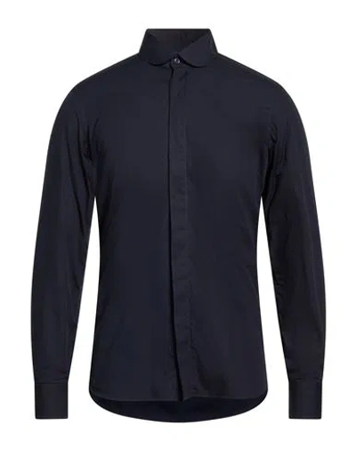 Borriello Napoli Man Shirt Navy Size 17 Cotton In Blue