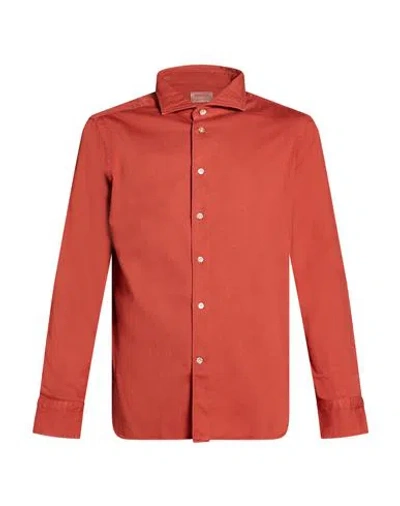 Borriello Napoli Man Shirt Rust Size 16 Cotton In Red