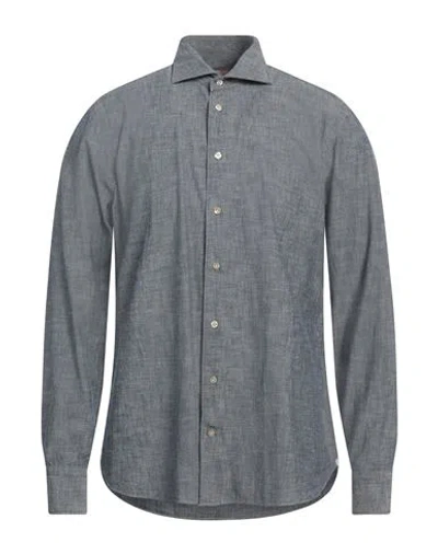 Borriello Napoli Man Shirt Slate Blue Size 17 ½ Cotton In Gray
