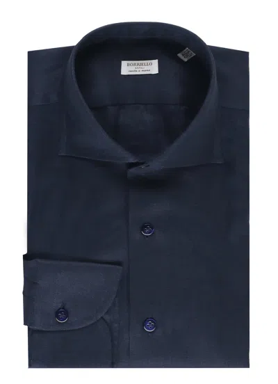 Borriello Napoli Navy Blue Linen Casual Shirt In Animal Print