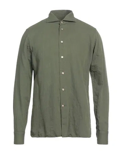 Borriello Napoli Passion Man Shirt Military Green Size 17 Cotton, Linen