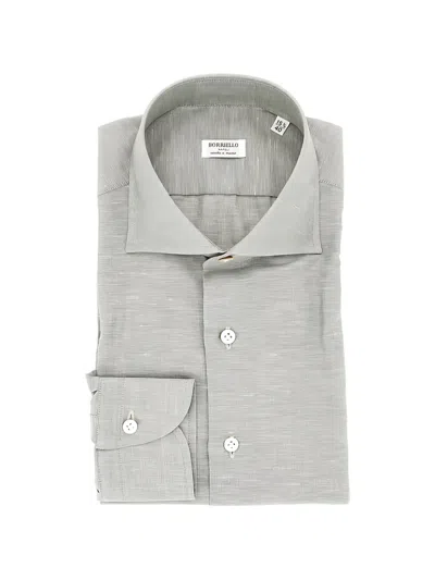 Borriello Napoli Slub-texture Spread-collar Shirt In Gray
