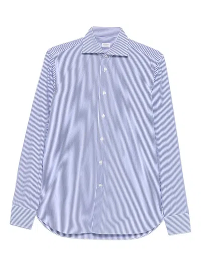 Borriello Napoli Striped Button Shirt In Blue