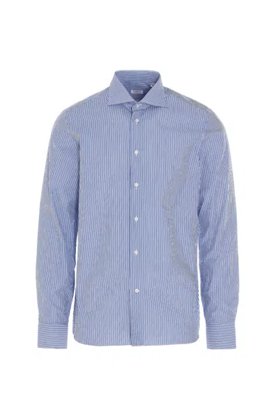 Borriello Napoli Striped Cotton Shirt In Blue