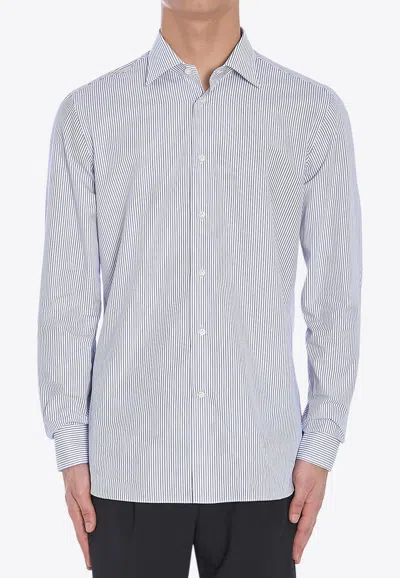 Borriello Napoli Striped Long-sleeved Shirt In Light Blue