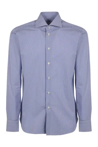Borriello Napoli Borriello Striped Cotton Shirt With Structured Collar In Blue