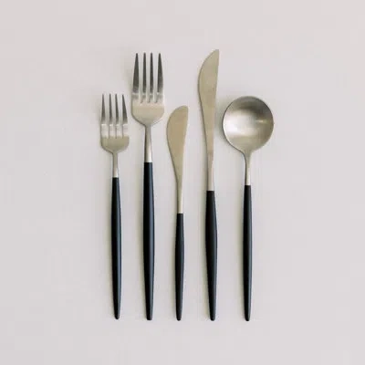 Borrowed Blu Luna 18/10 Stainless Steel Flatware Set In Brushed Black,silver