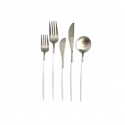 Borrowed Blu Luna Flatware 5 Piece Set In White+silver