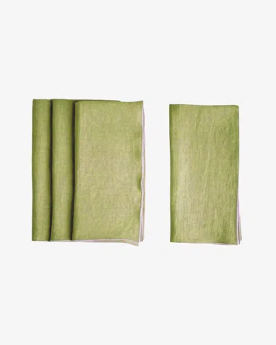 Borrowed Blu Stone Washed Linen Napkins Set Of 4 In Moss+white Trim In Green