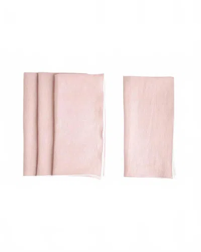 Borrowed Blu Stone Washed Linen Napkins Set Of 4 In Rosewater+white Trim In Pink