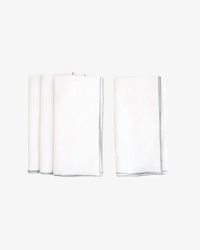 Borrowed Blu Stone Washed Linen Napkins Set Of 4 In White+gray Trim