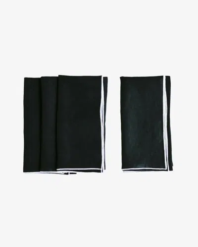 Borrowed Blu Washed Linen Napkin In Black+white Trim