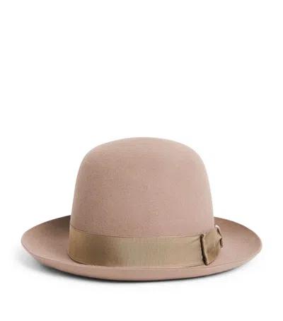 Borsalino Alessandria Fur Felt Top Hat In Brown