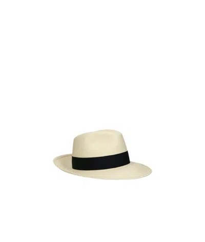 Borsalino Amedeo Panama Quito Wide Brim In Natural Color, Navy Blue