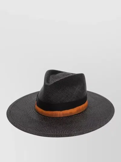 Borsalino Barbara Straw Hat Wide Brim Band In Black