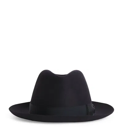 Borsalino Beaver Felt Medium Brim Hat In Black
