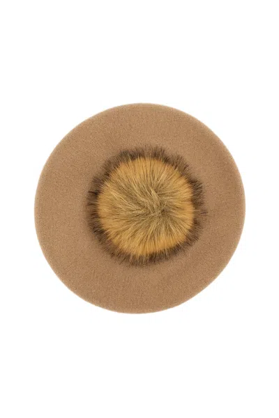 Borsalino Beige Pom Pom Wool Beret In Multi