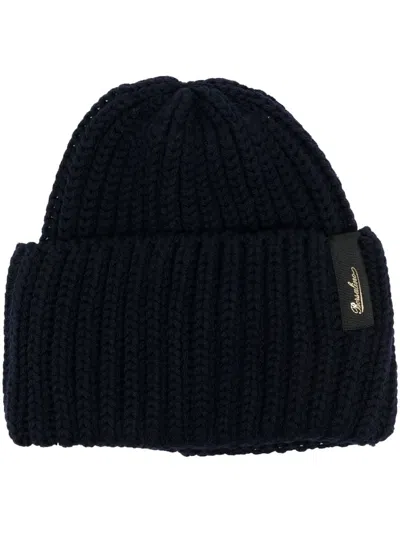 Borsalino Bell Ribbed Knitted Beanie In Blue